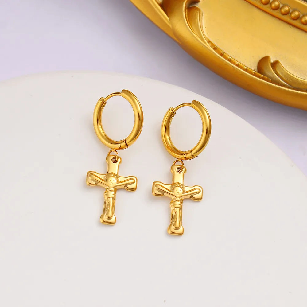 1 Pair Simple Style Commute Cross Plating 304 Stainless Steel 316 Stainless Steel  18K Gold Plated Drop Earrings