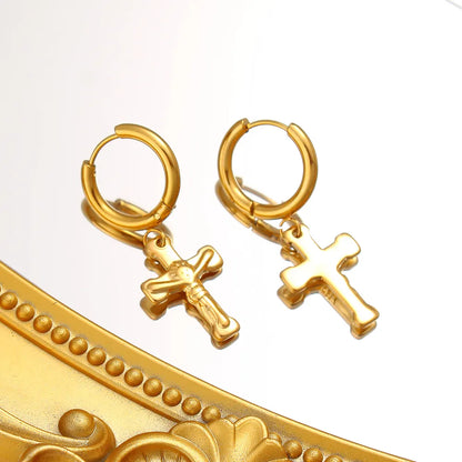 1 Pair Simple Style Commute Cross Plating 304 Stainless Steel 316 Stainless Steel  18K Gold Plated Drop Earrings