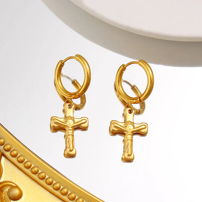 1 Pair Simple Style Commute Cross Plating 304 Stainless Steel 316 Stainless Steel  18K Gold Plated Drop Earrings