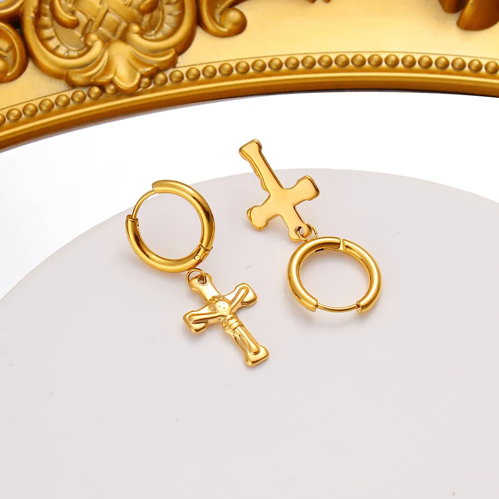 1 Pair Simple Style Commute Cross Plating 304 Stainless Steel 316 Stainless Steel  18K Gold Plated Drop Earrings