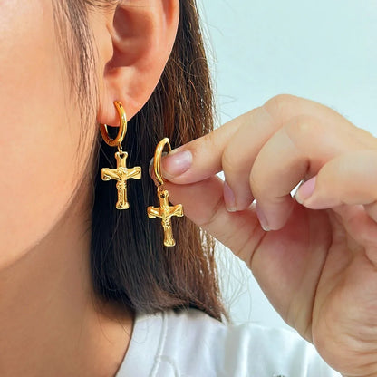 1 Pair Simple Style Commute Cross Plating 304 Stainless Steel 316 Stainless Steel  18K Gold Plated Drop Earrings