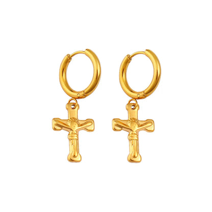 1 Pair Simple Style Commute Cross Plating 304 Stainless Steel 316 Stainless Steel  18K Gold Plated Drop Earrings