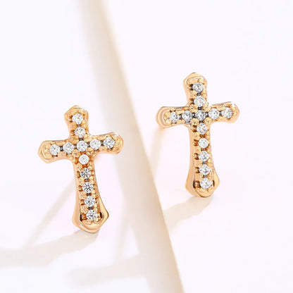 1 Pair Xuping Simple Style Commute Cross Plating Inlay Alloy Artificial Gemstones 18k Gold Plated Ear Studs