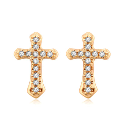 1 Pair Xuping Simple Style Commute Cross Plating Inlay Alloy Artificial Gemstones 18k Gold Plated Ear Studs