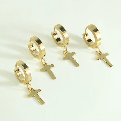 1 Pair Simple Style Commute Cross Plating 304 Stainless Steel 18K Gold Plated Earrings