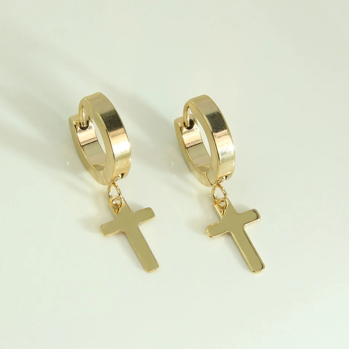 1 Pair Simple Style Commute Cross Plating 304 Stainless Steel 18K Gold Plated Earrings