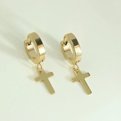 1 Pair Simple Style Commute Cross Plating 304 Stainless Steel 18K Gold Plated Earrings