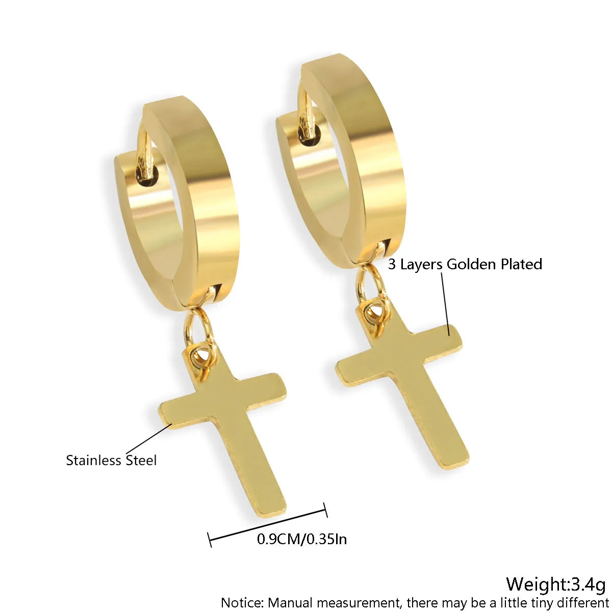 1 Pair Simple Style Commute Cross Plating 304 Stainless Steel 18K Gold Plated Earrings