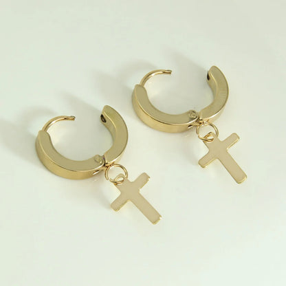 1 Pair Simple Style Commute Cross Plating 304 Stainless Steel 18K Gold Plated Earrings