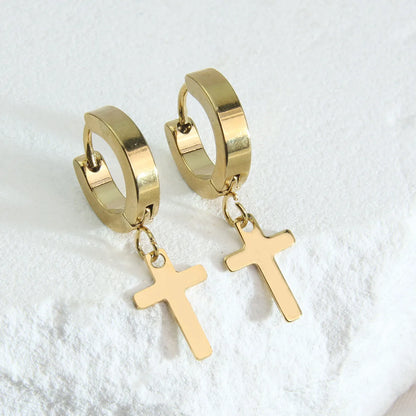 1 Pair Simple Style Commute Cross Plating 304 Stainless Steel 18K Gold Plated Earrings