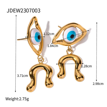 1 Pair Simple Style Commute Devil'S Eye Asymmetrical Enamel Plating 304 Stainless Steel Drop Earrings