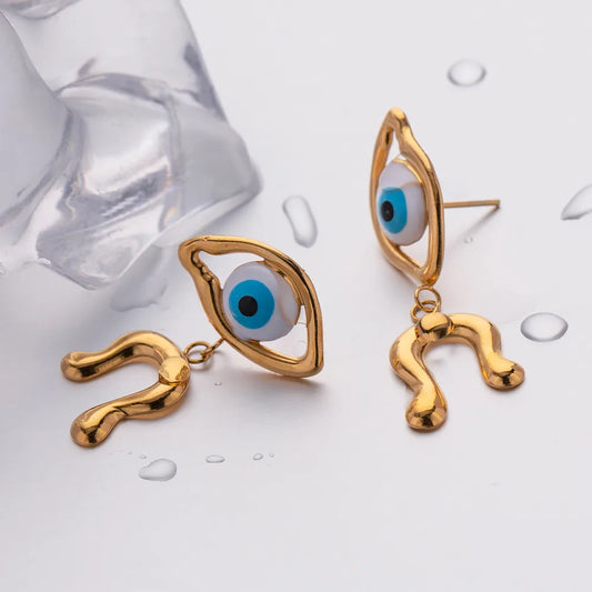 1 Pair Simple Style Commute Devil'S Eye Asymmetrical Enamel Plating 304 Stainless Steel Drop Earrings