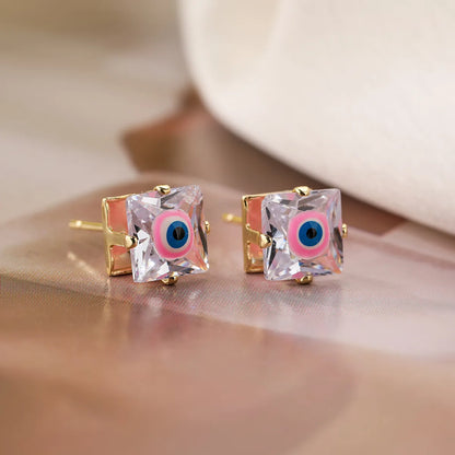 1 Pair Simple Style Commute Devil's Eye Enamel Plating Inlay Copper Zircon 18k Gold Plated Ear Studs