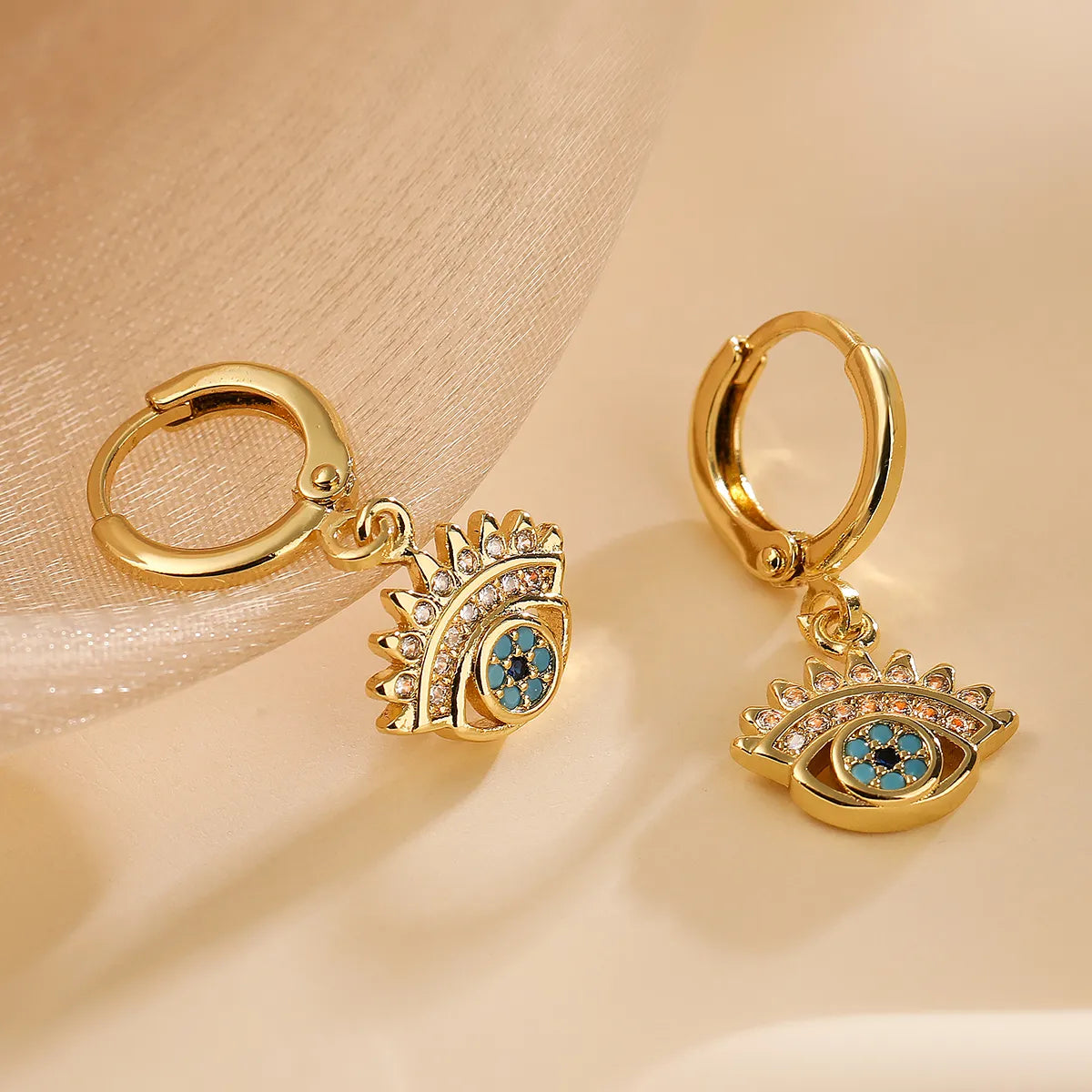 1 Pair Simple Style Commute Devil's Eye Plating Inlay Copper Zircon 18k Gold Plated Drop Earrings