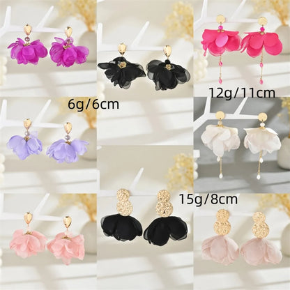 1 Pair Simple Style Commute Flower Alloy Polyester Glass Drop Earrings