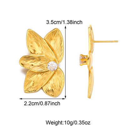 1 Pair Simple Style Commute Flower Inlay 304 Stainless Steel Zircon 18K Gold Plated Ear Studs