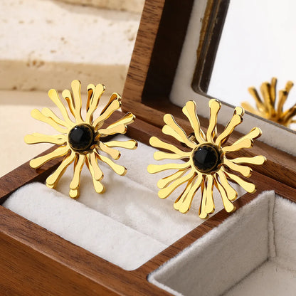 1 Pair Simple Style Commute Flower Inlay 304 Stainless Steel Zircon 18K Gold Plated Ear Studs