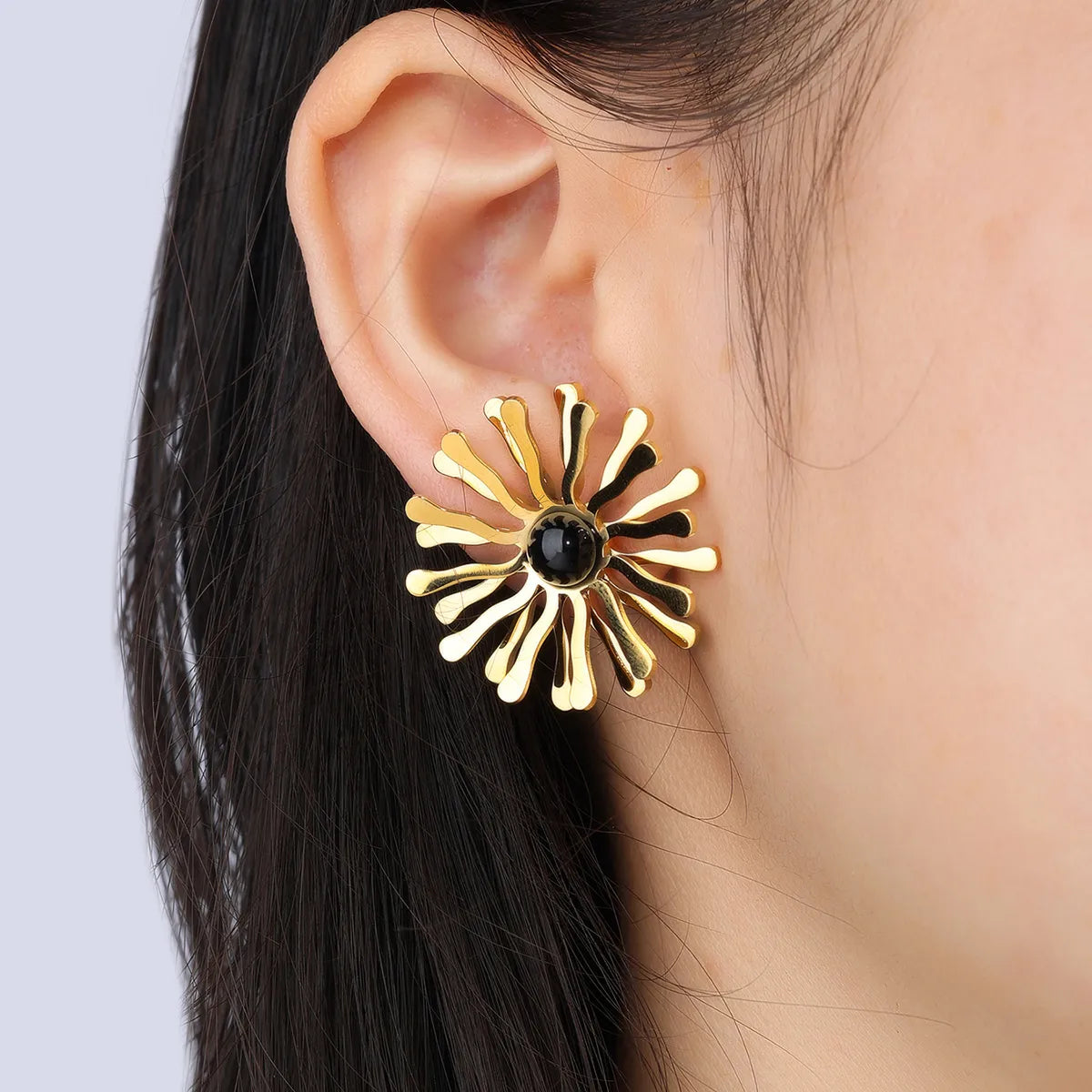 1 Pair Simple Style Commute Flower Inlay 304 Stainless Steel Zircon 18K Gold Plated Ear Studs