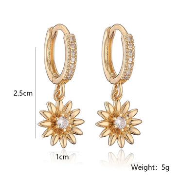 1 Pair Simple Style Commute Flower Inlay Copper Zircon 18K Gold Plated Drop Earrings