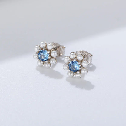 1 Pair Simple Style Commute Flower Inlay Sterling Silver Artificial Pearls Zircon Ear Studs