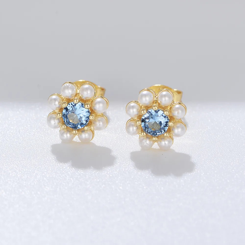 1 Pair Simple Style Commute Flower Inlay Sterling Silver Artificial Pearls Zircon Ear Studs