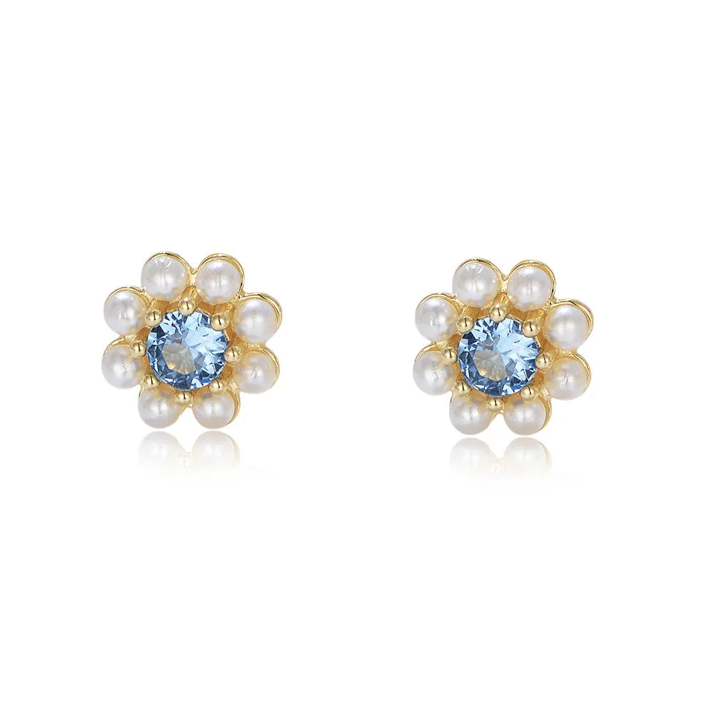 1 Pair Simple Style Commute Flower Inlay Sterling Silver Artificial Pearls Zircon Ear Studs