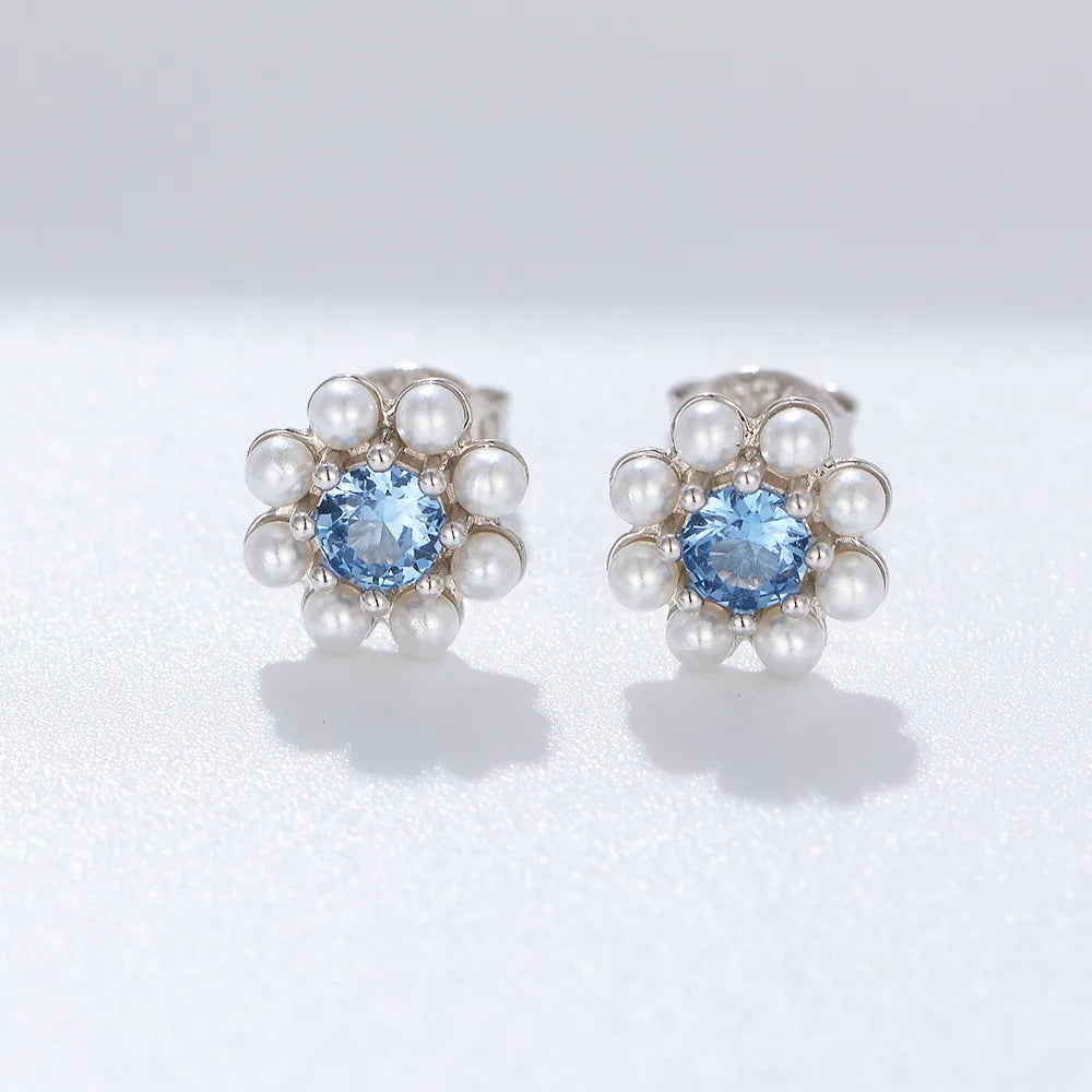 1 Pair Simple Style Commute Flower Inlay Sterling Silver Artificial Pearls Zircon Ear Studs