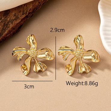 1 Pair Simple Style Commute Flower Plating Alloy Ferroalloy 14k Gold Plated Ear Studs