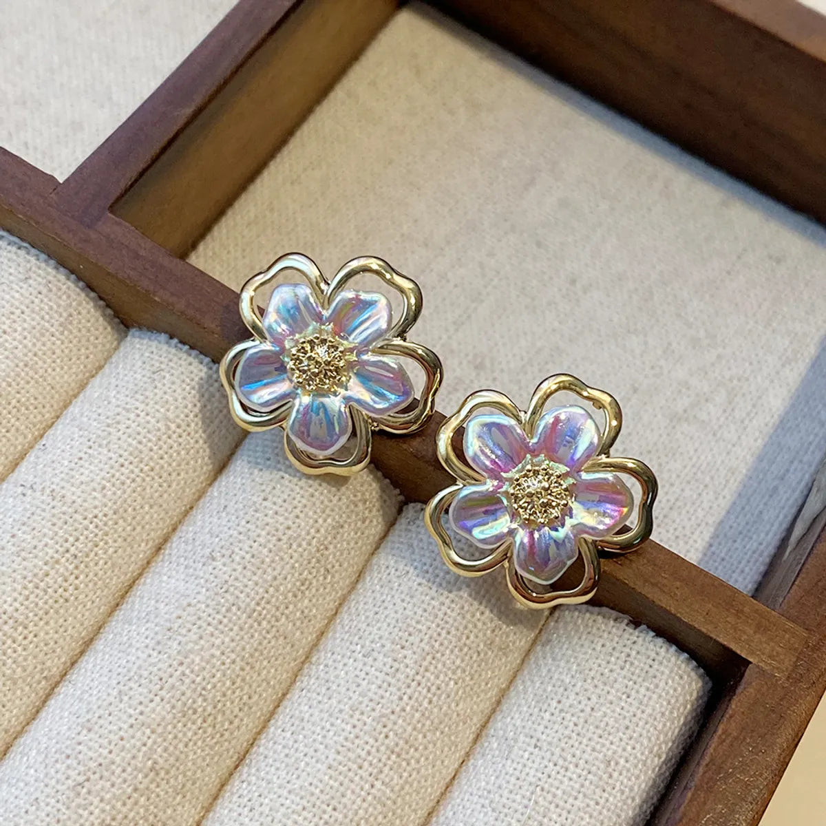 1 Pair Simple Style Commute Flower Plating Copper 18K Gold Plated Ear Studs