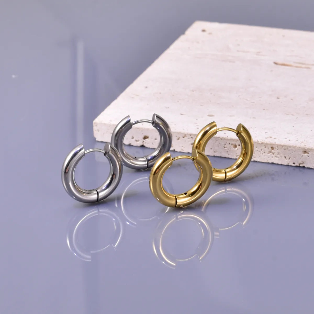 1 Pair Simple Style Commute Geometric 304 Stainless Steel Titanium Steel 18K Gold Plated Earrings