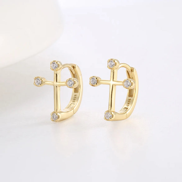 1 Pair Simple Style Commute Geometric Cross Plating Inlay Sterling Silver Zircon Earrings
