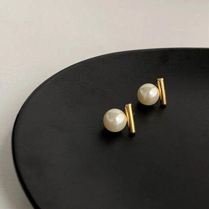 1 Pair Simple Style Commute Geometric Imitation Pearl Alloy Earrings