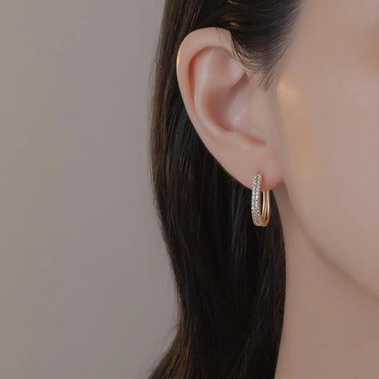 1 Pair Simple Style Commute Geometric Inlay Sterling Silver Zircon K Gold Plated White Gold Plated Earrings