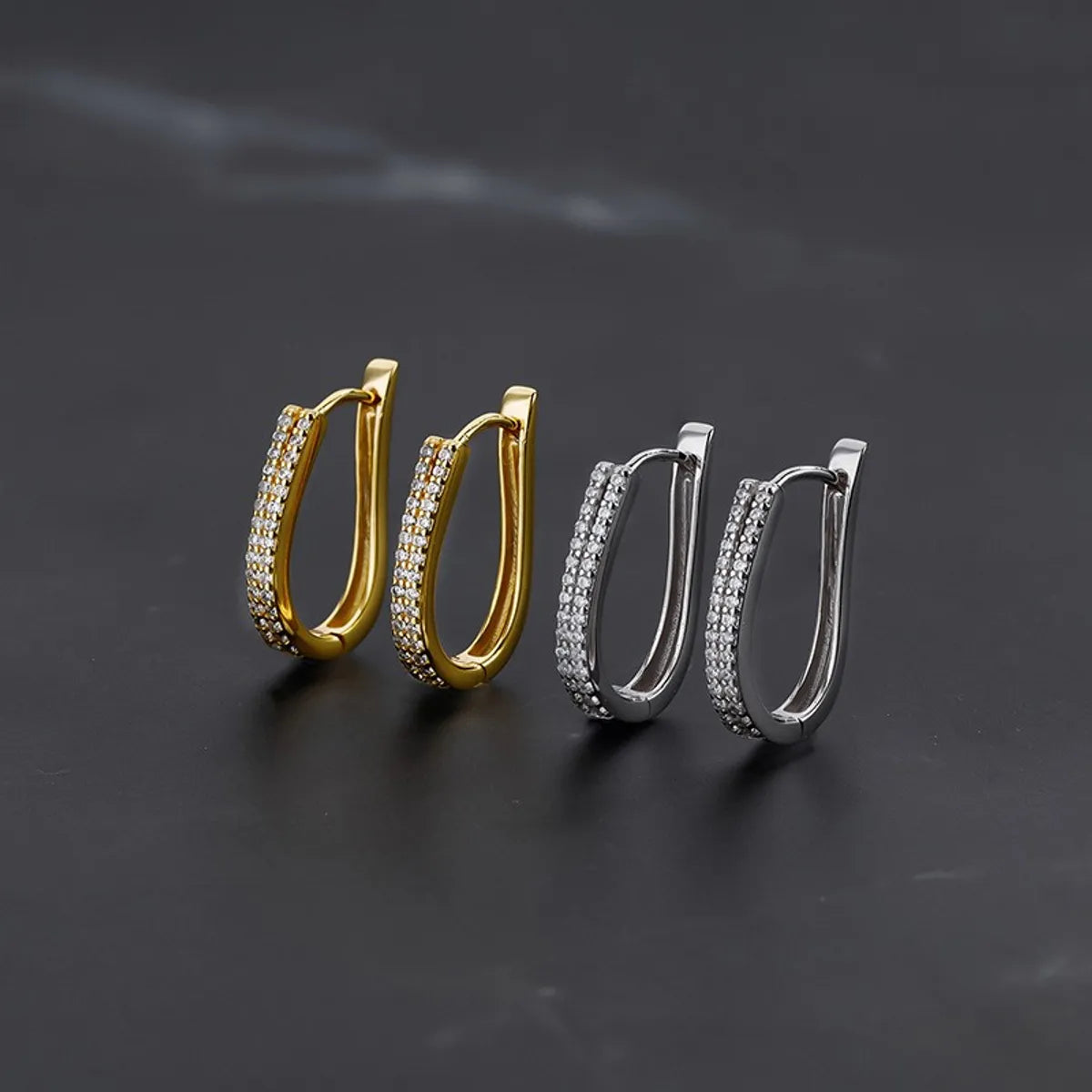 1 Pair Simple Style Commute Geometric Inlay Sterling Silver Zircon K Gold Plated White Gold Plated Earrings