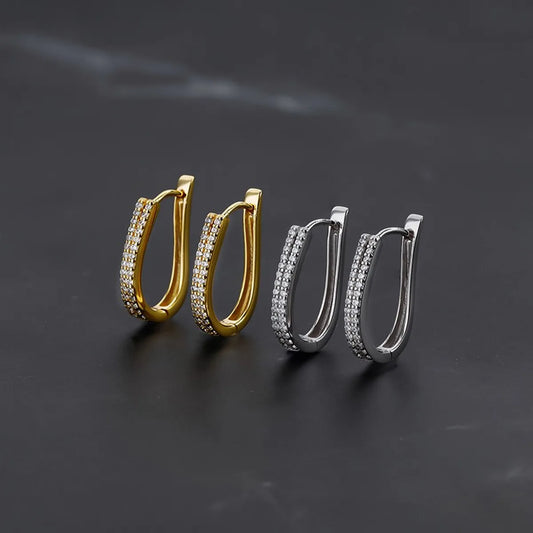 1 Pair Simple Style Commute Geometric Inlay Sterling Silver Zircon K Gold Plated White Gold Plated Earrings