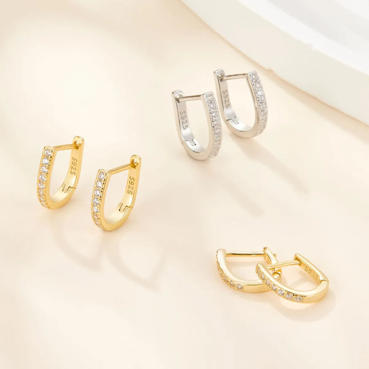 1 Pair Simple Style Commute Geometric Plating Inlay Sterling Silver Zircon 18k Gold Plated White Gold Plated Earrings