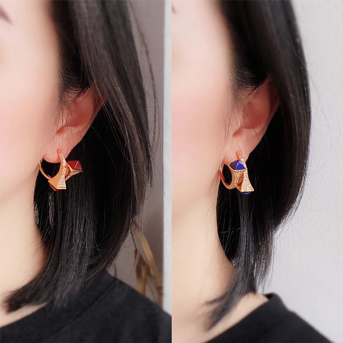 1 Pair Simple Style Commute Geometric Pyramid Inlay Copper Zircon 18K Gold Plated Ear Studs