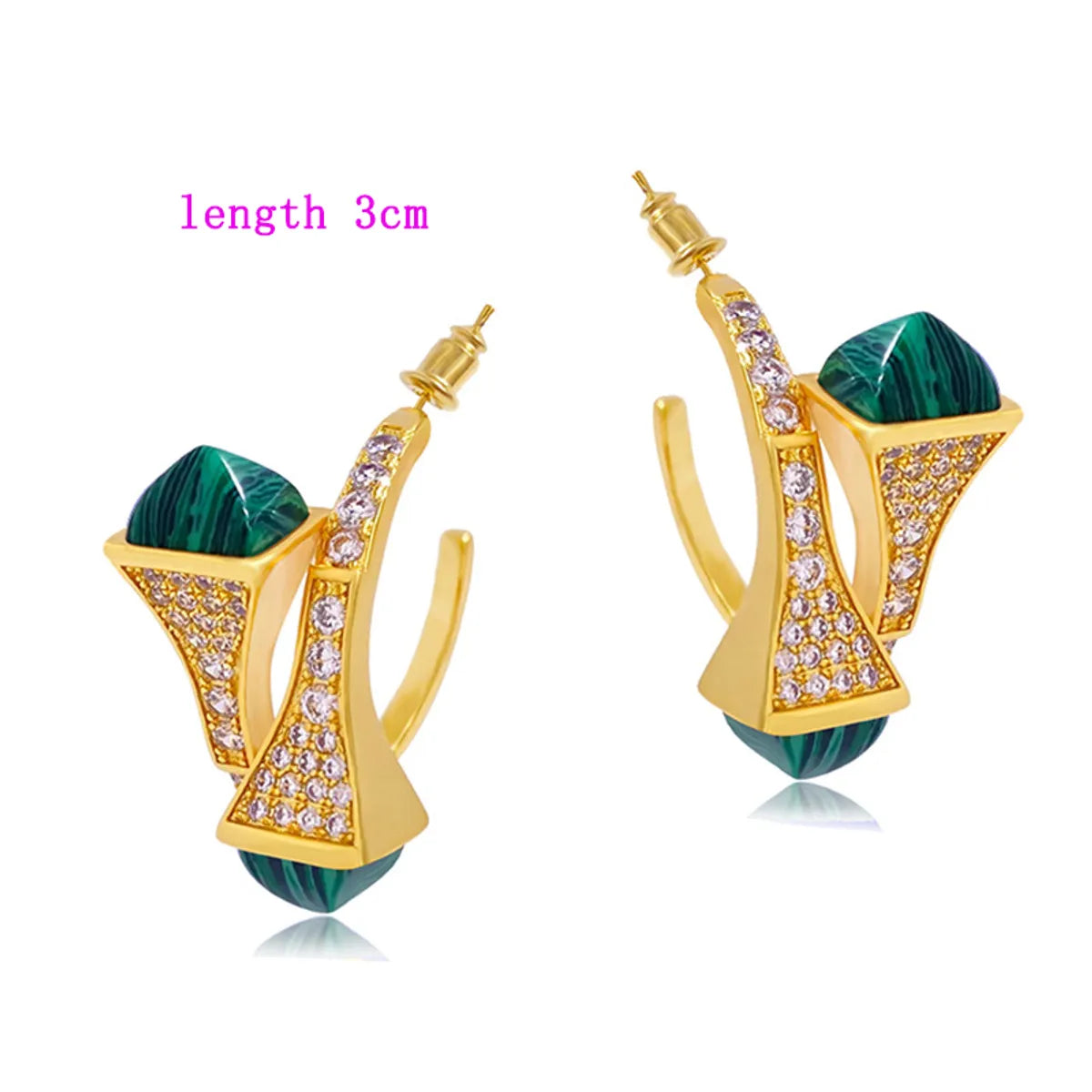 1 Pair Simple Style Commute Geometric Pyramid Inlay Copper Zircon 18K Gold Plated Ear Studs