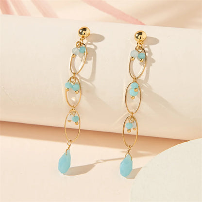 1 Pair Simple Style Commute Geometric Water Droplets Hollow Out Inlay Alloy Artificial Crystal Drop Earrings