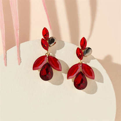 1 Pair Simple Style Commute Geometric Water Droplets Hollow Out Inlay Alloy Artificial Crystal Drop Earrings