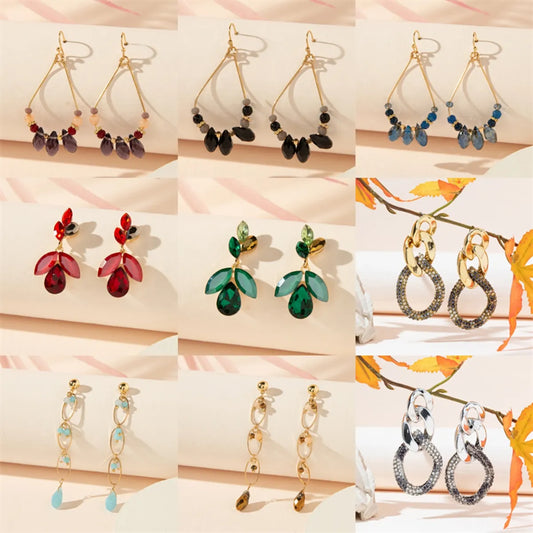 1 Pair Simple Style Commute Geometric Water Droplets Hollow Out Inlay Alloy Artificial Crystal Drop Earrings