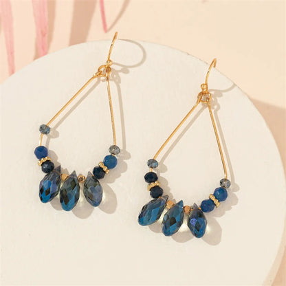 1 Pair Simple Style Commute Geometric Water Droplets Hollow Out Inlay Alloy Artificial Crystal Drop Earrings