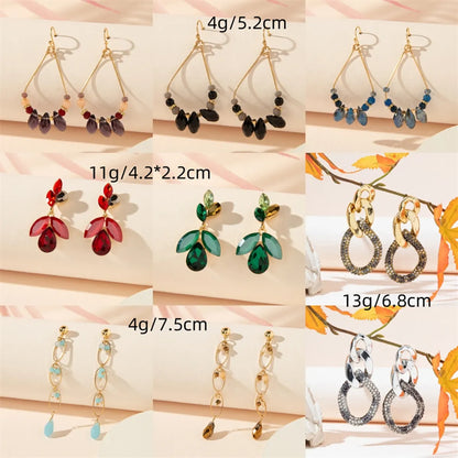 1 Pair Simple Style Commute Geometric Water Droplets Hollow Out Inlay Alloy Artificial Crystal Drop Earrings