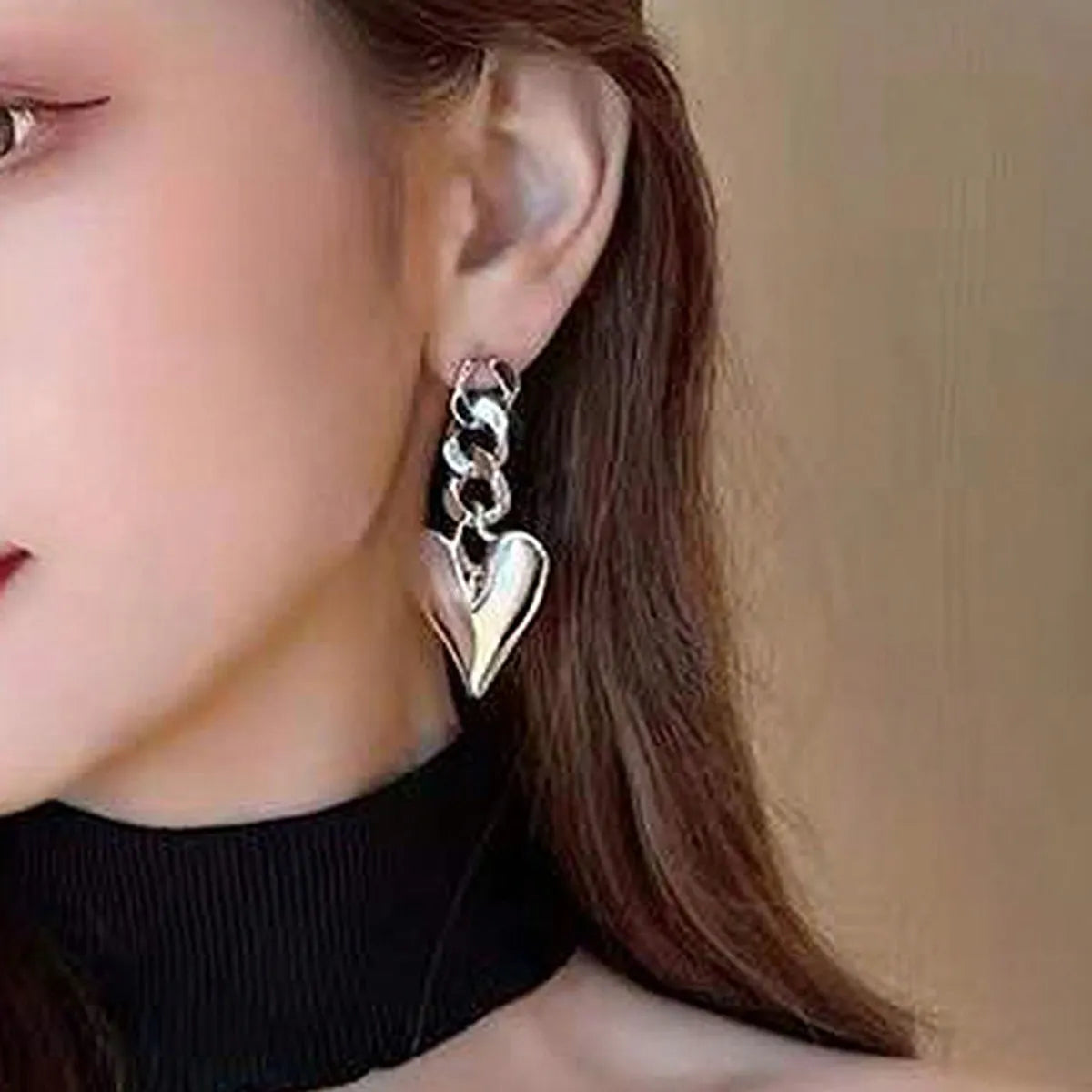 1 Pair Simple Style Commute Heart Shape Alloy Drop Earrings