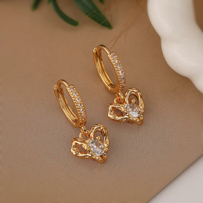 1 Pair Simple Style Commute Heart Shape Bow Knot Plating Inlay Copper Zircon 18k Gold Plated Earrings