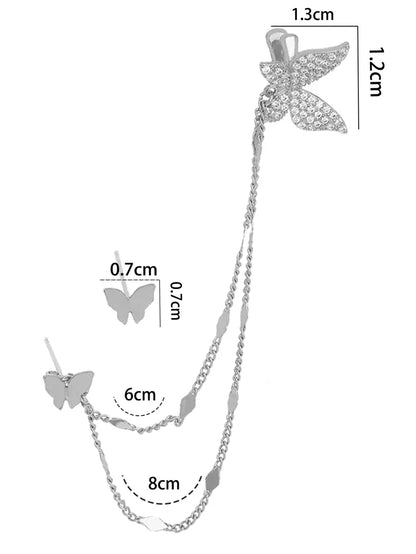 1 Pair Simple Style Commute Heart Shape Butterfly Asymmetrical Chain Inlay Copper Zircon Ear Cuffs Ear Studs