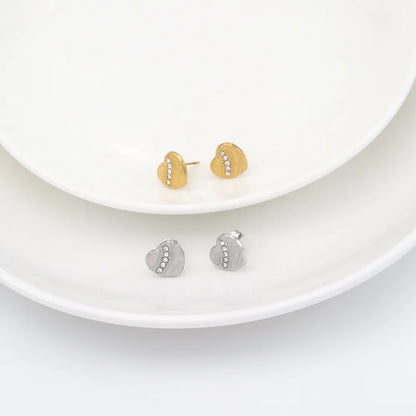 1 Pair Simple Style Commute Heart Shape Inlay 304 Stainless Steel Zircon 18K Gold Plated Ear Studs