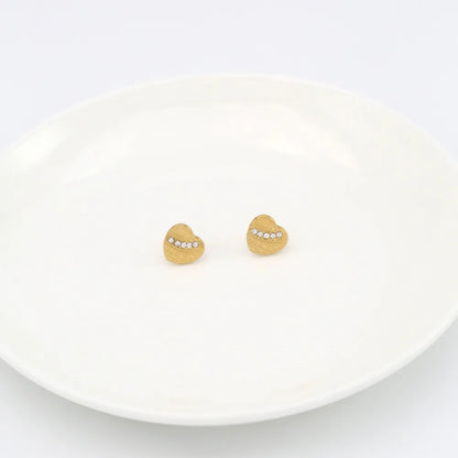 1 Pair Simple Style Commute Heart Shape Inlay 304 Stainless Steel Zircon 18K Gold Plated Ear Studs