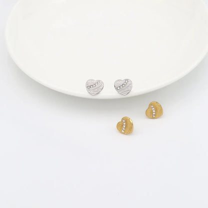 1 Pair Simple Style Commute Heart Shape Inlay 304 Stainless Steel Zircon 18K Gold Plated Ear Studs