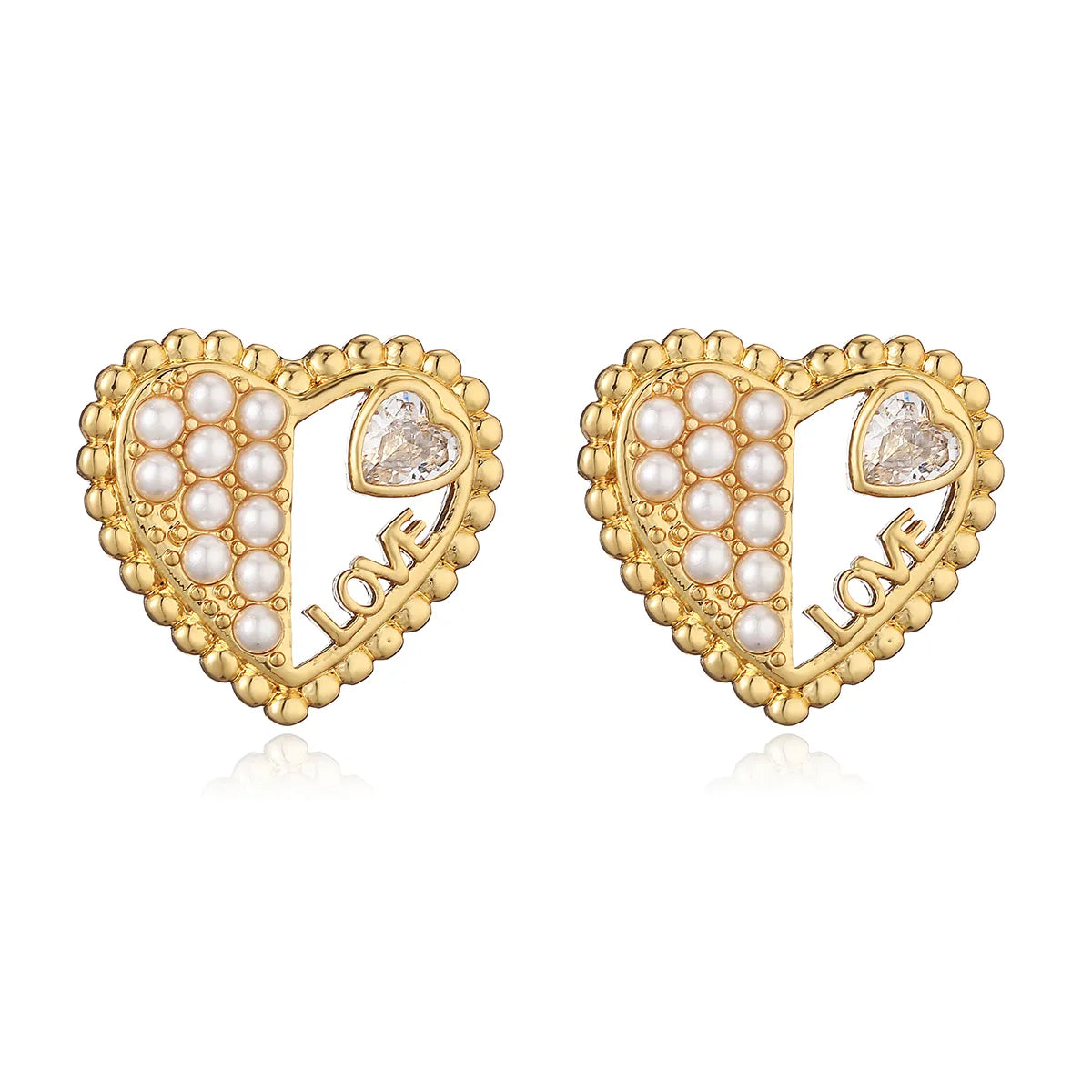 1 Pair Simple Style Commute Heart Shape Inlay Copper Artificial Pearls Zircon Ear Studs